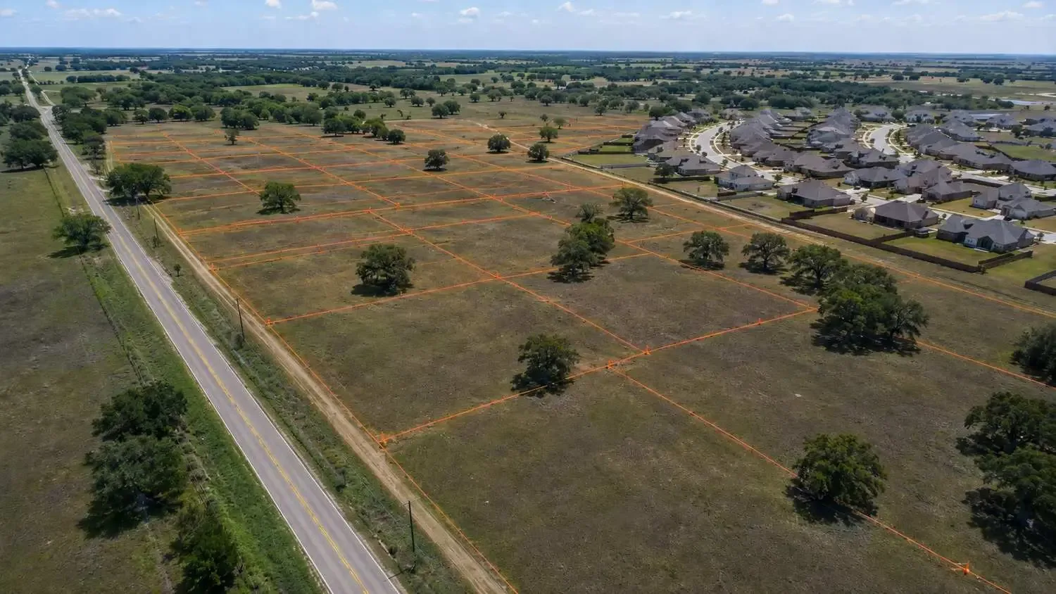 Aerial view of Dallas ETJ subdivision development site.