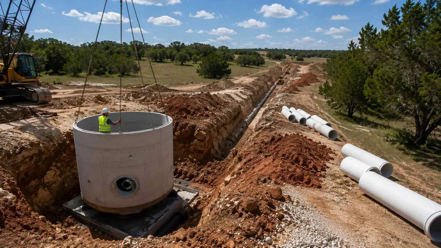Lift station and force main installation for Fort Worth ETJ sewer extension.