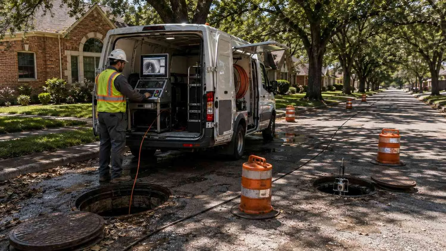 Sewer main CCTV inspection in Dallas older infill neighborhood for PD overlay capacity confirmation.