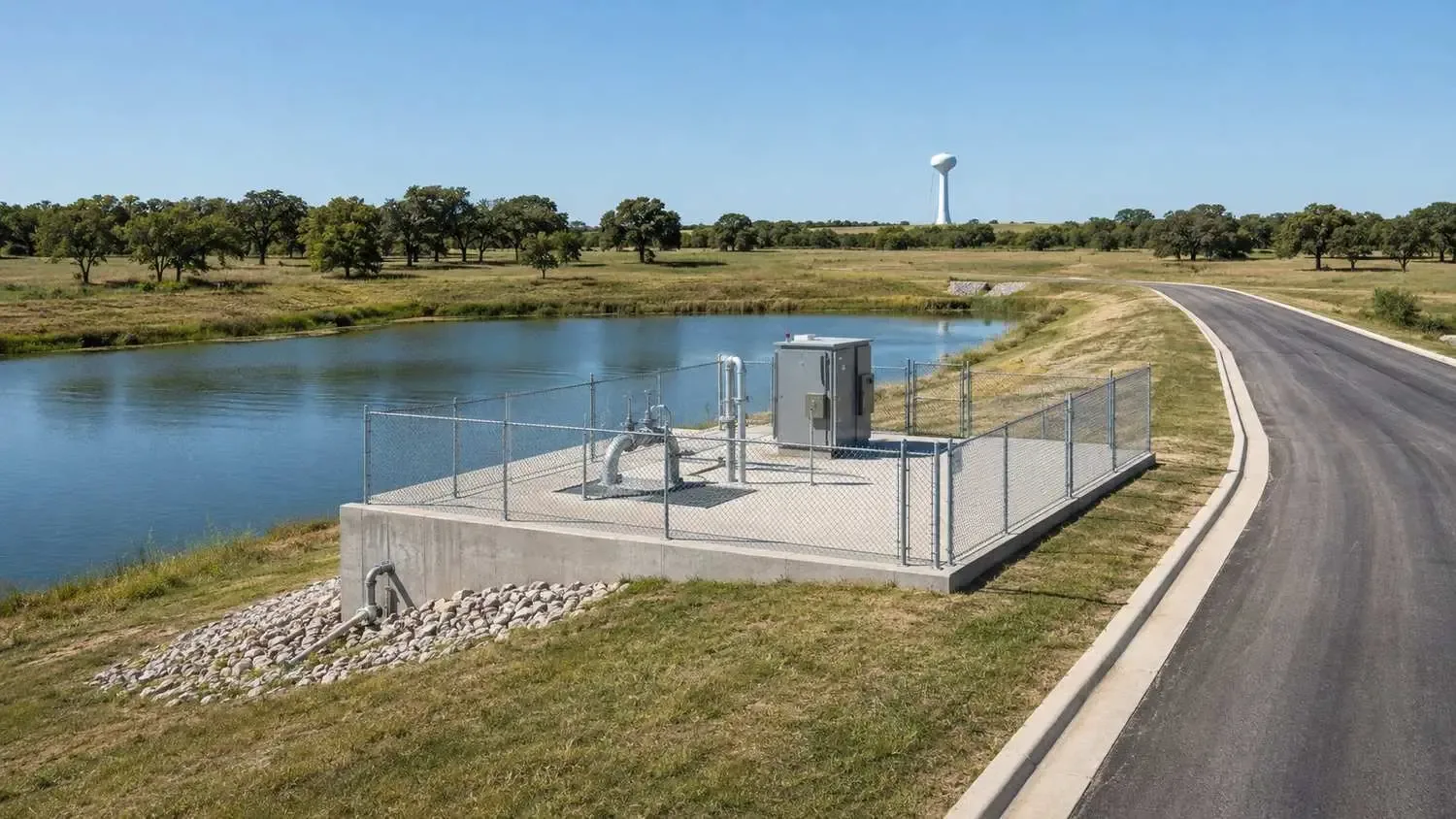 Lift station access road adjacent to detention pond in McKinney subdivision.