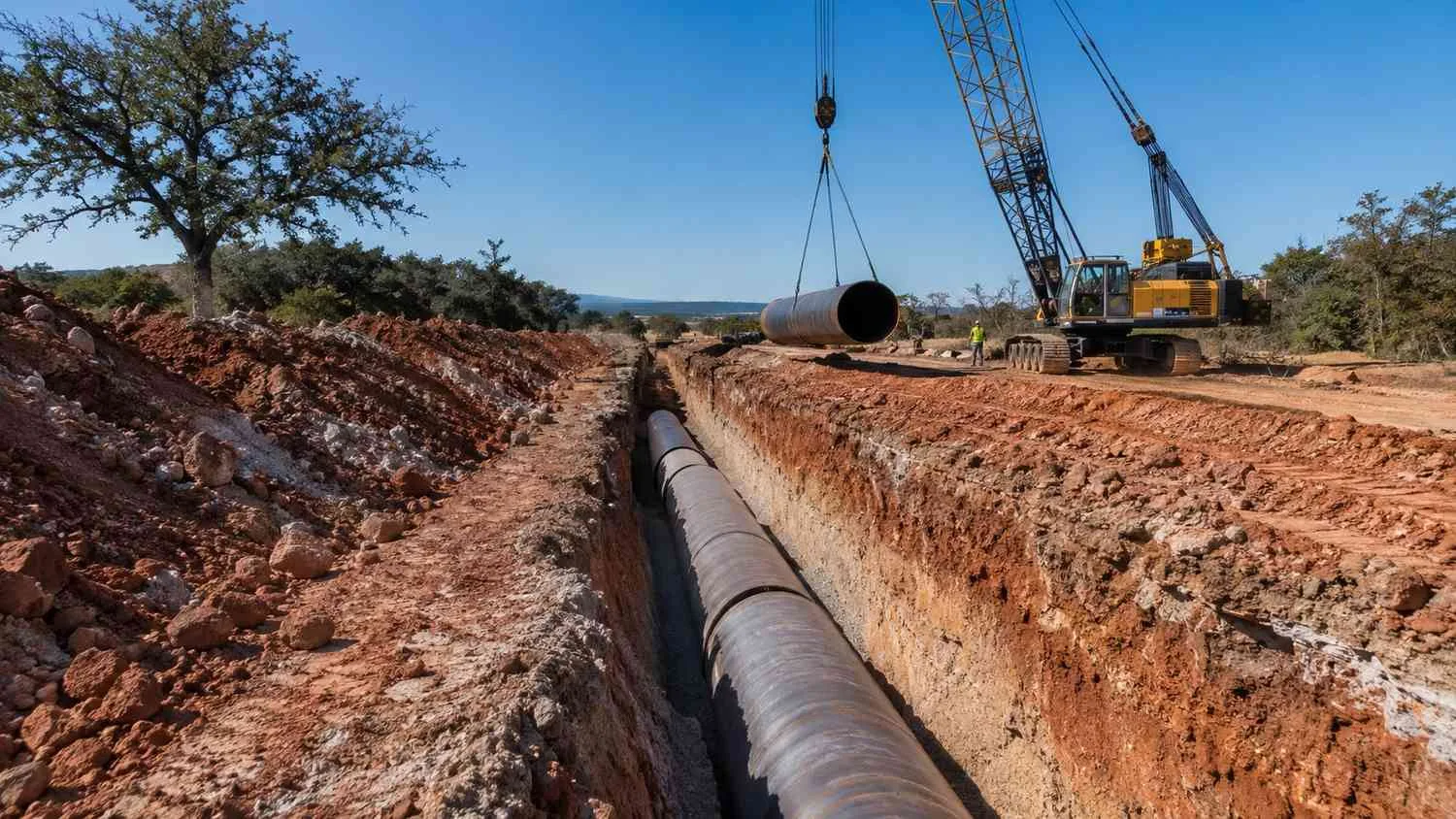 Regional wholesale water transmission main installation in Tarrant County.