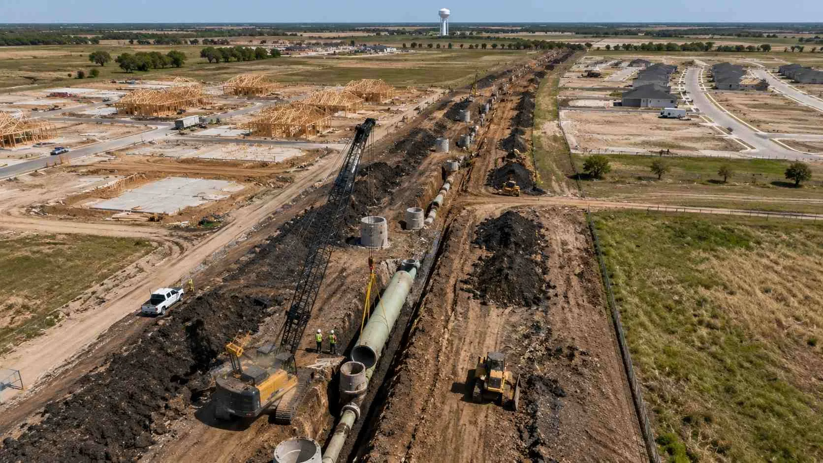Regional sewer interceptor and lift station installation serving US-380 Collin County growth corridor.