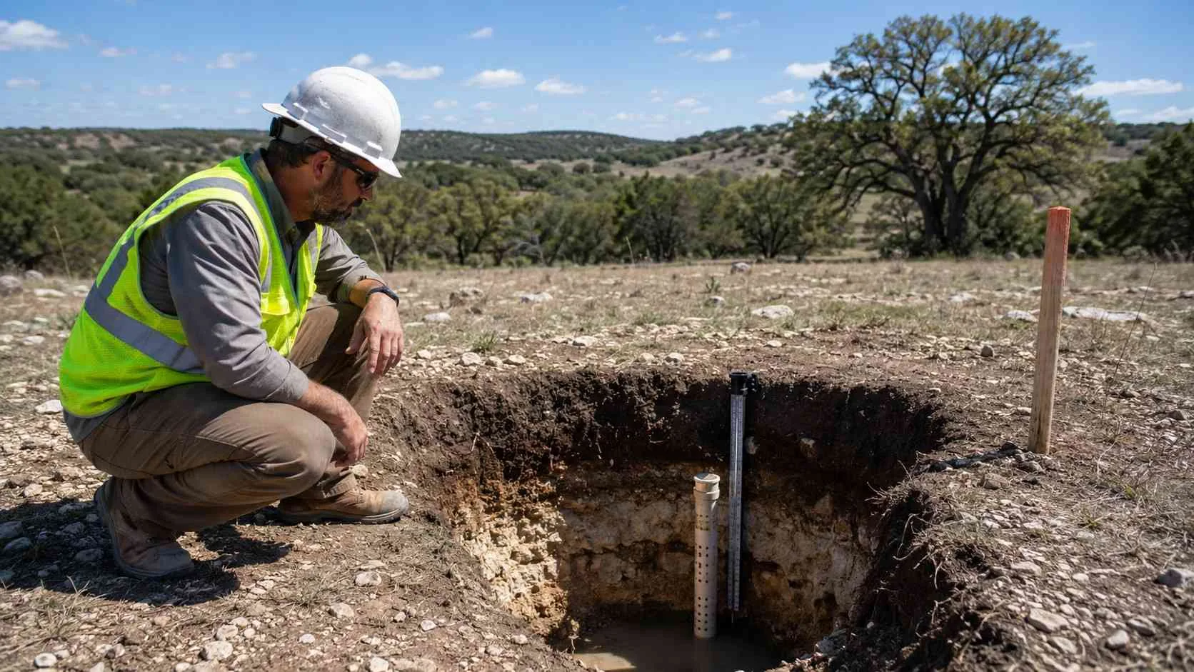 Soil testing and drainfield evaluation on Travis County exurban development site.