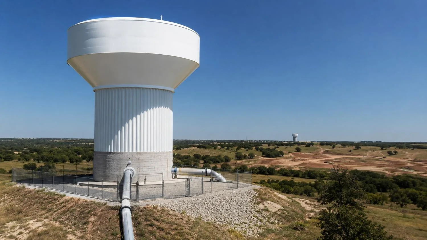 Elevated water storage tank serving McKinney Collin County pressure zone.
