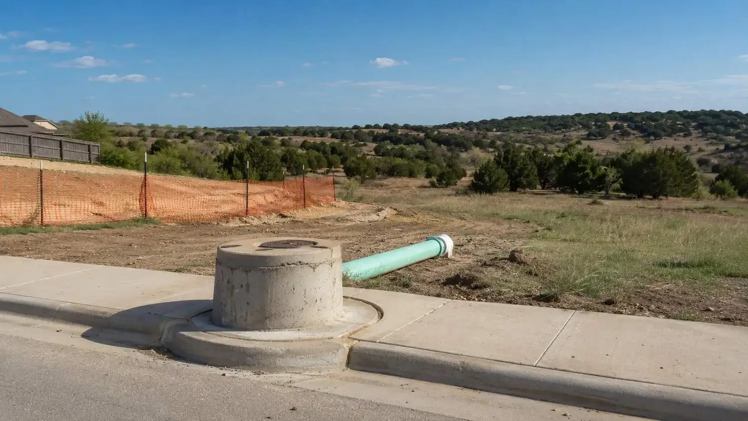 Fort Worth municipal sewer trunk line termination point at ETJ boundary.