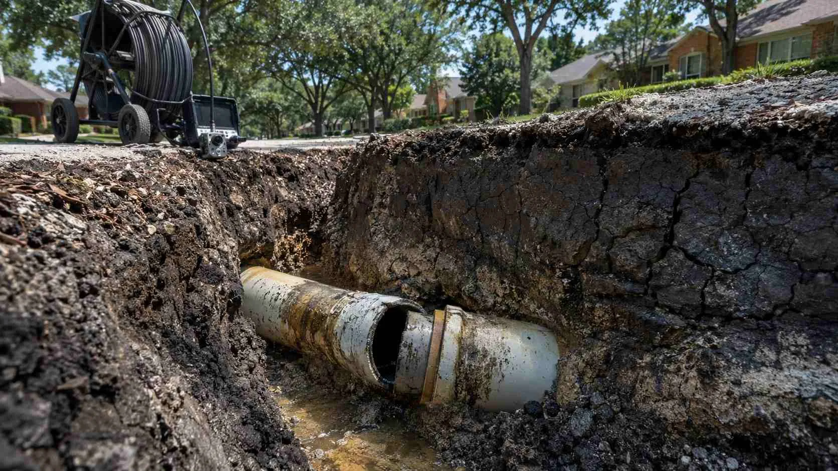 Pipe joint separation in Collin County Blackland Prairie clay sewer main.