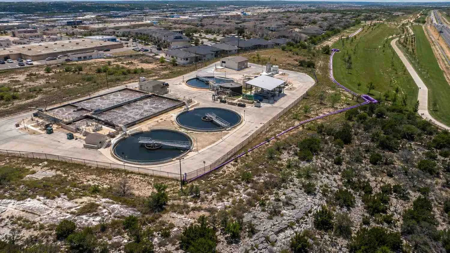 Completed Texas water reclamation facility aerial view.