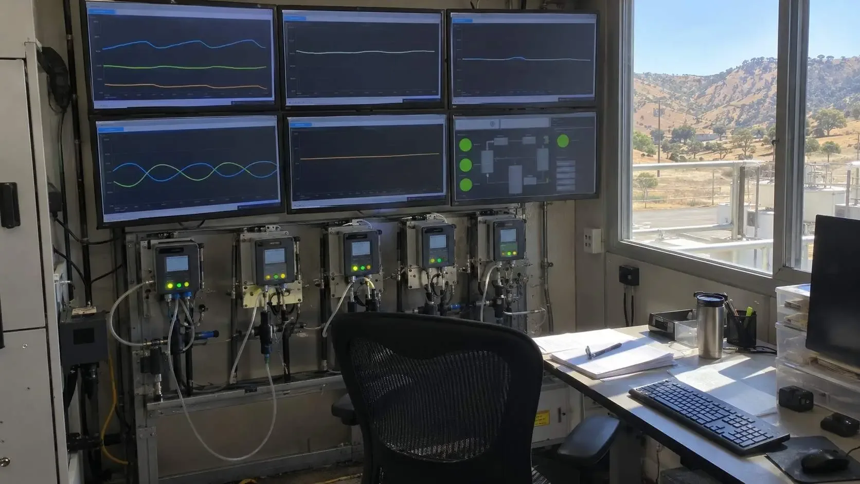 Real-time water quality monitoring control room at a DPR facility