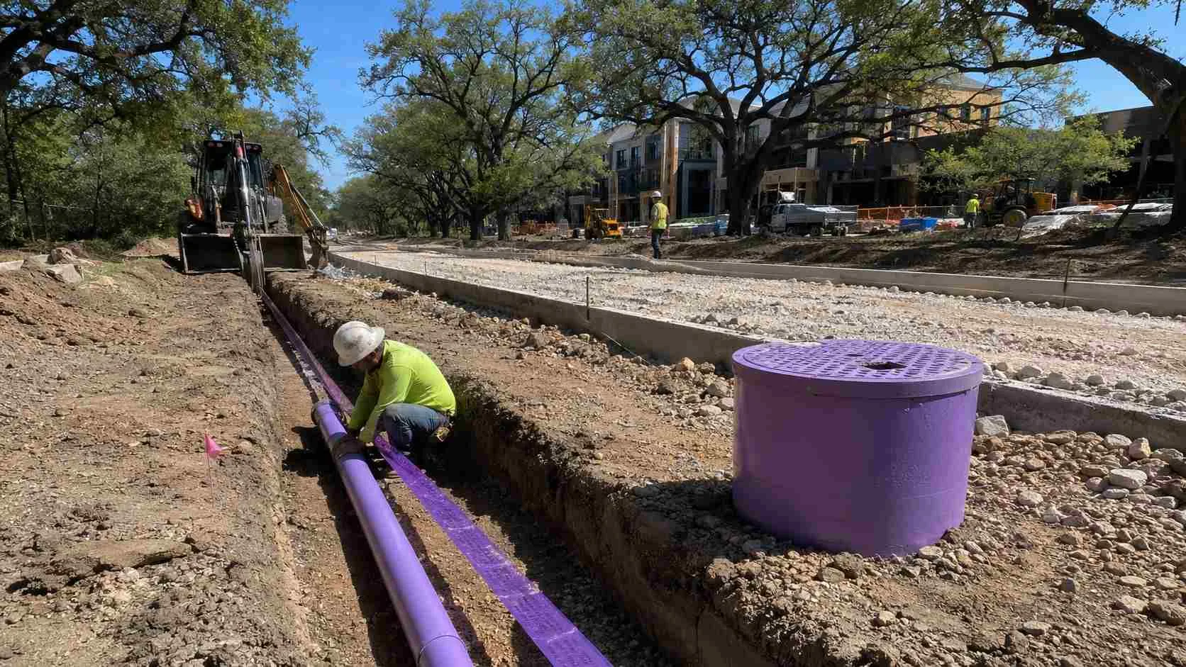 Reclaimed water line extension installation for Austin area qualifying development.