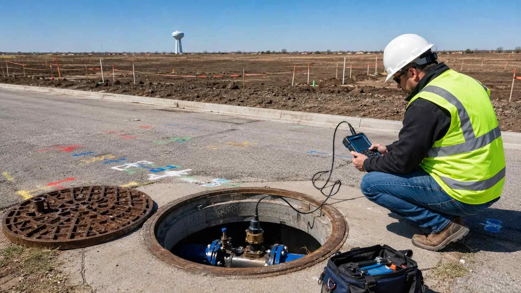 Water main capacity confirmation at McKinney Collin County development site.
