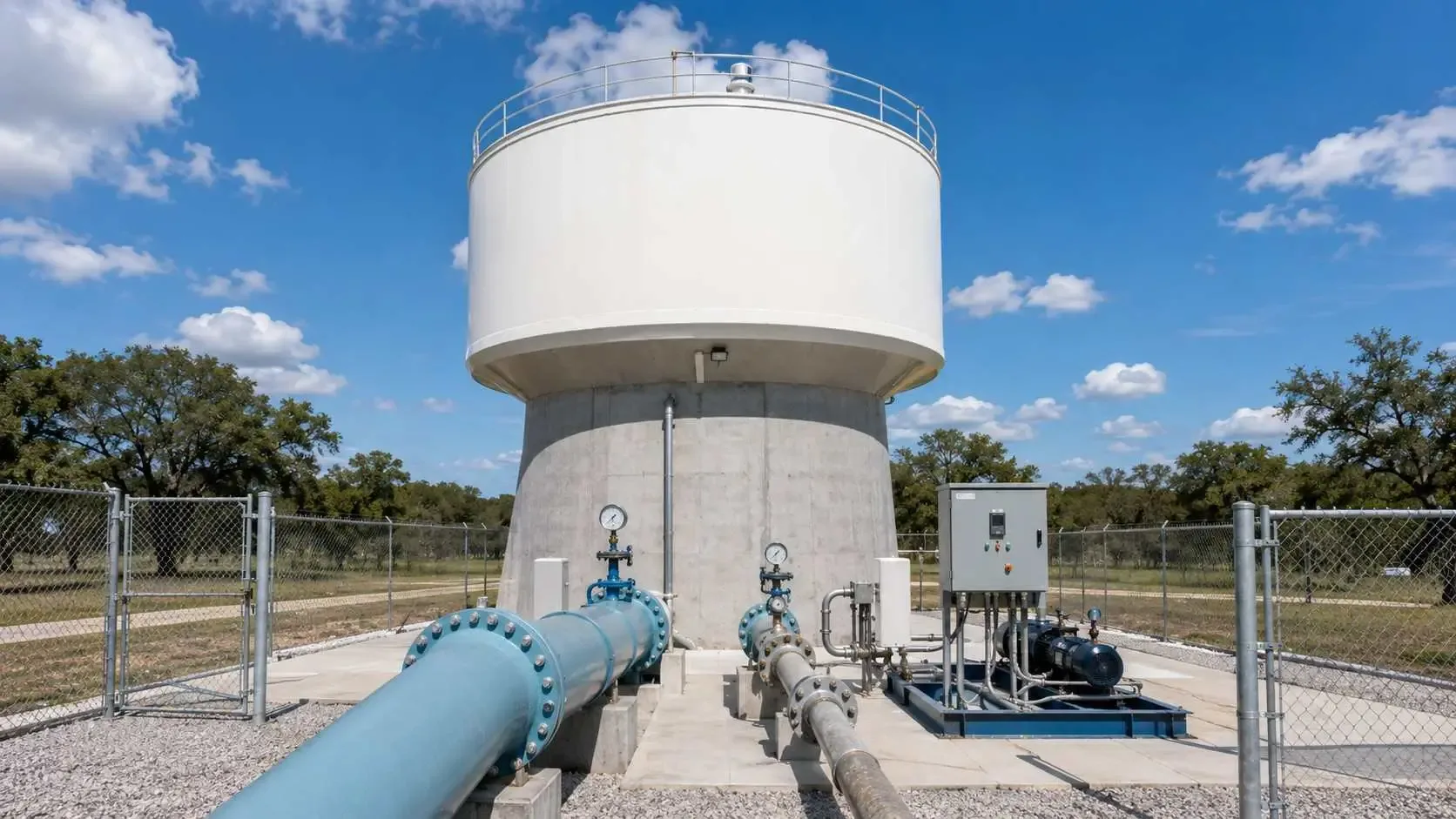 Elevated water storage tank serving Houston area MUD after surface water conversion integration.