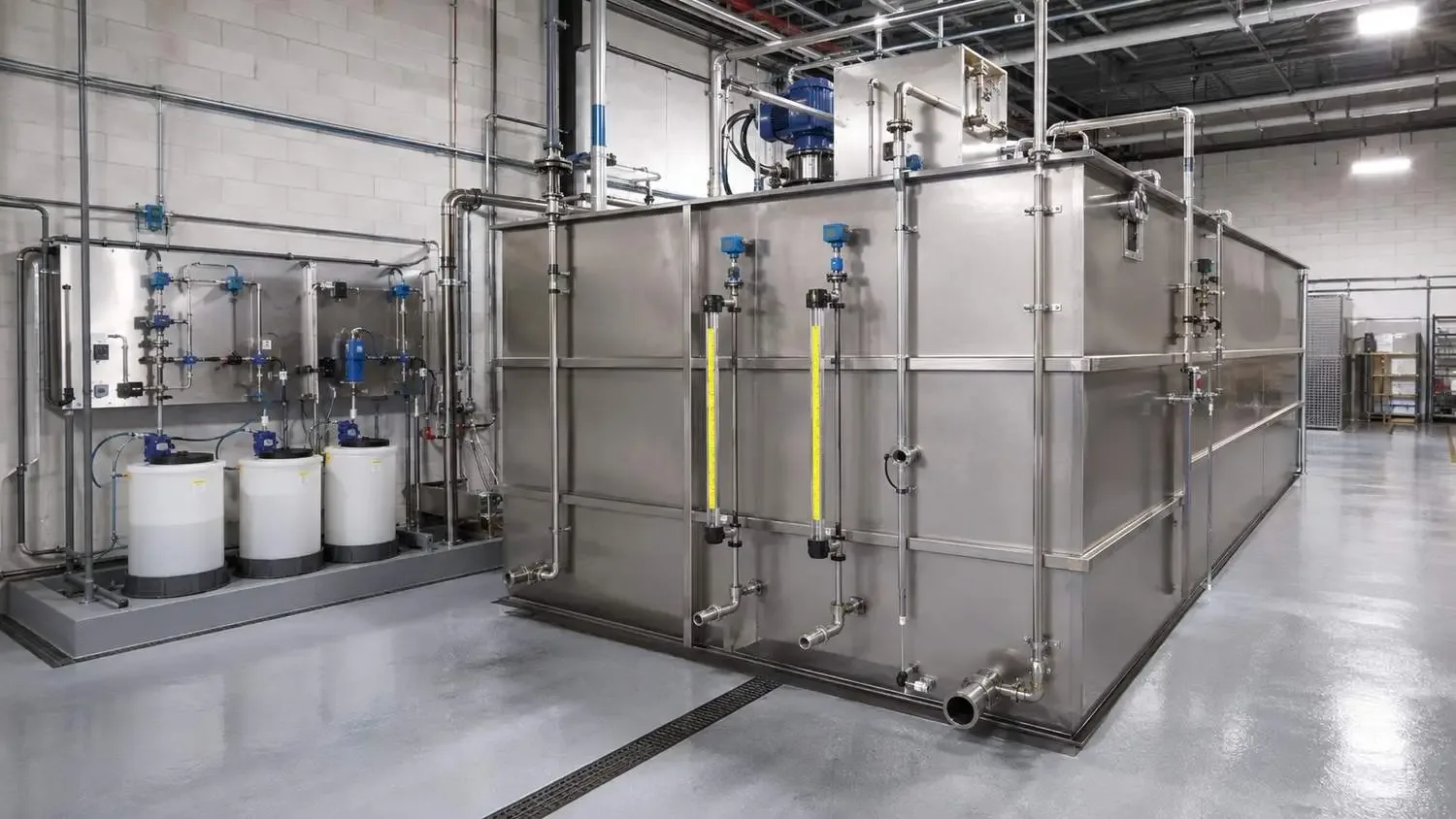 Industrial pretreatment equipment inside Texas food processing facility.