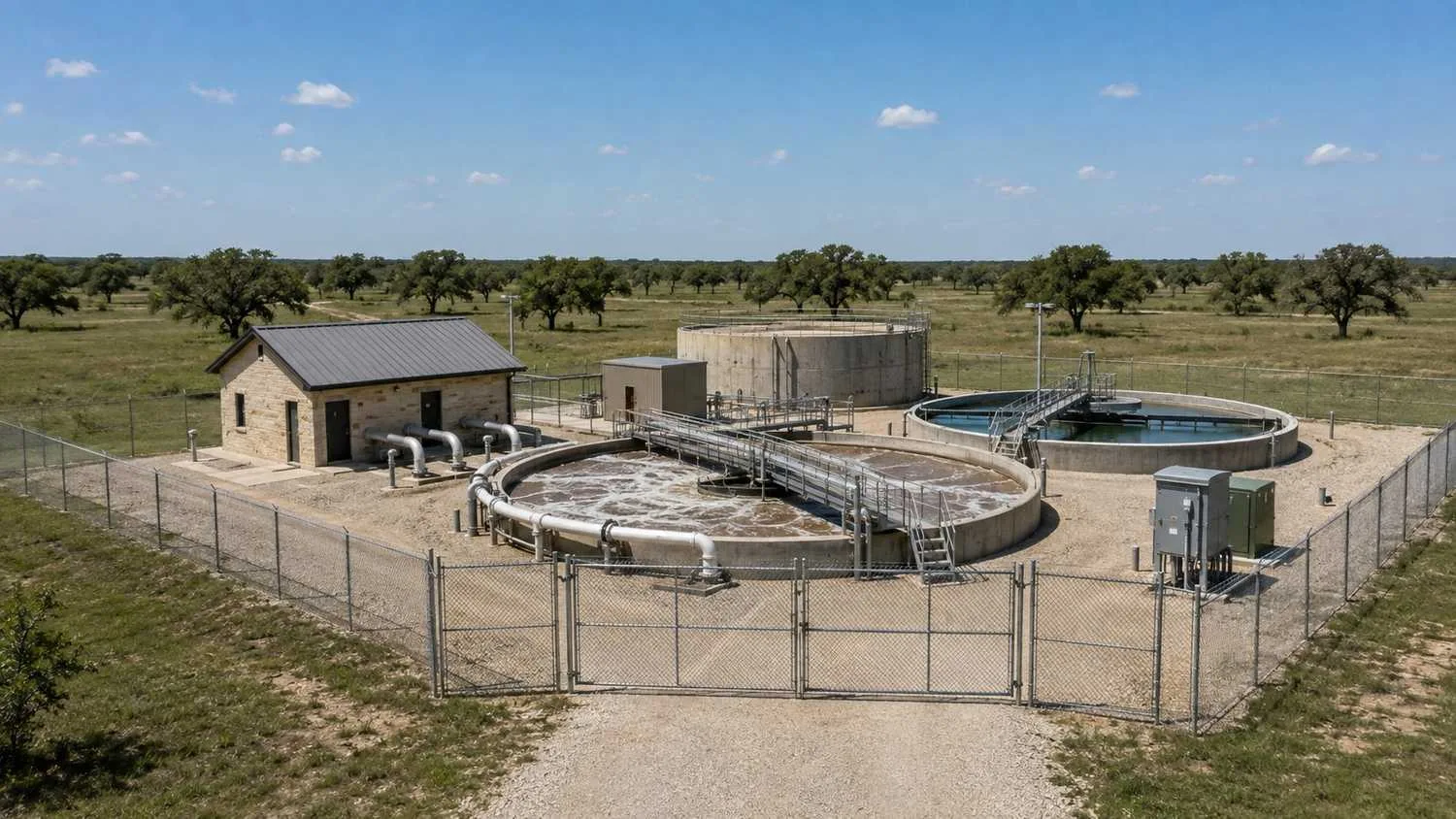 Private wastewater treatment plant serving Fort Worth ETJ subdivision.