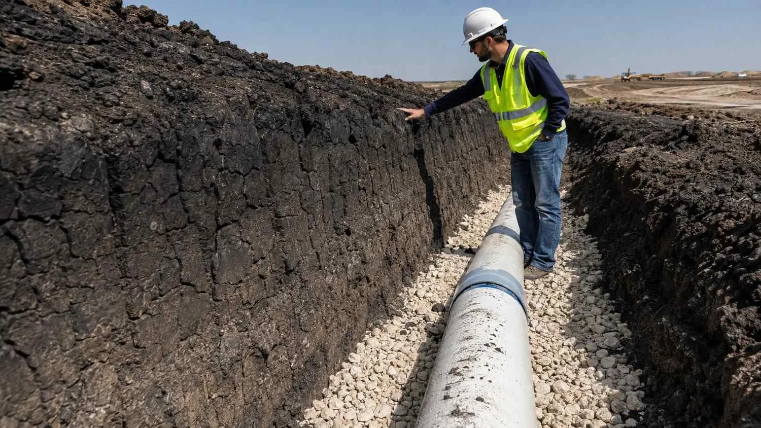 Utility trench through reactive clay soil on Dallas area Eagle Ford formation.