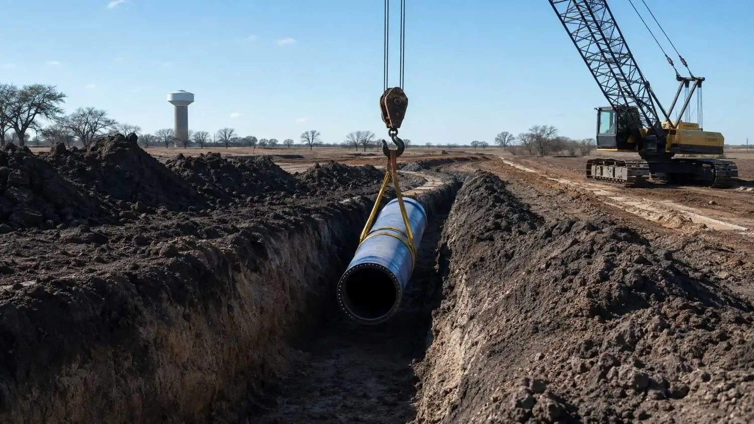 Large water transmission main installation in Dallas Fort Worth region.