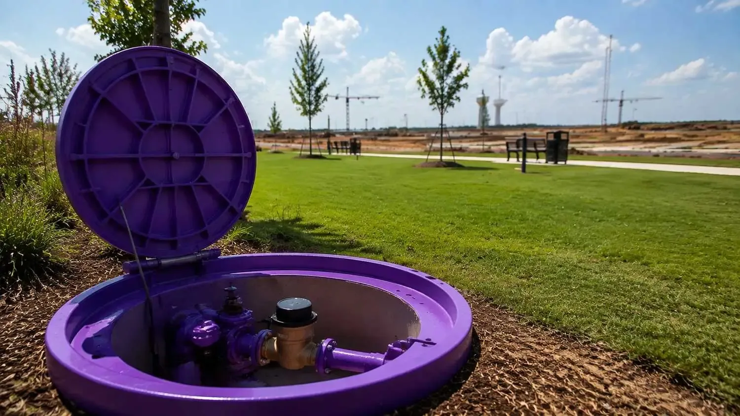 Reclaimed water irrigation serving McKinney master planned community common areas.