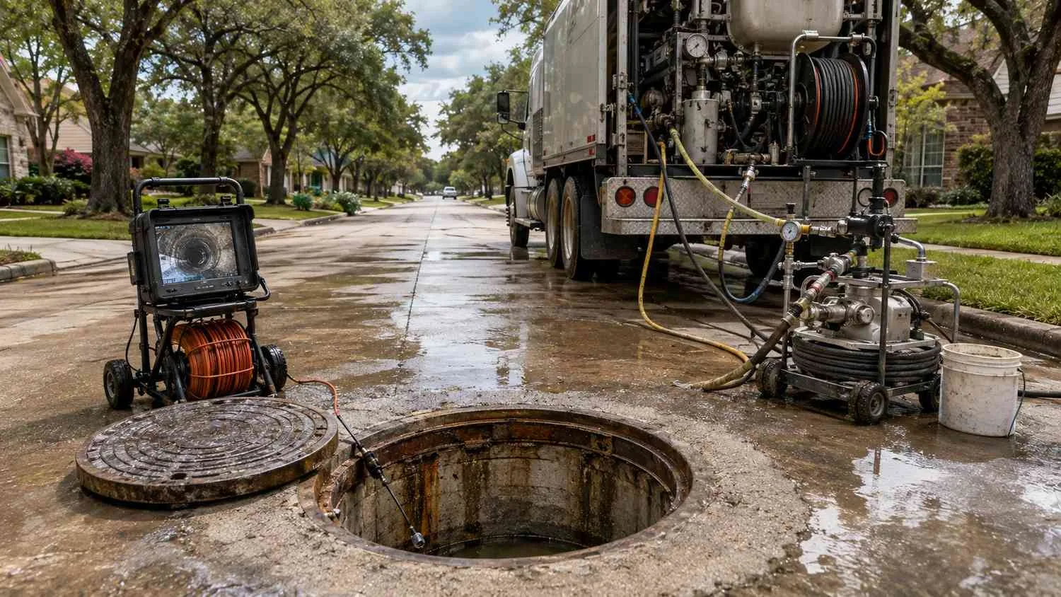 Manhole sealing and inflow infiltration inspection on Houston area sewer collection system.