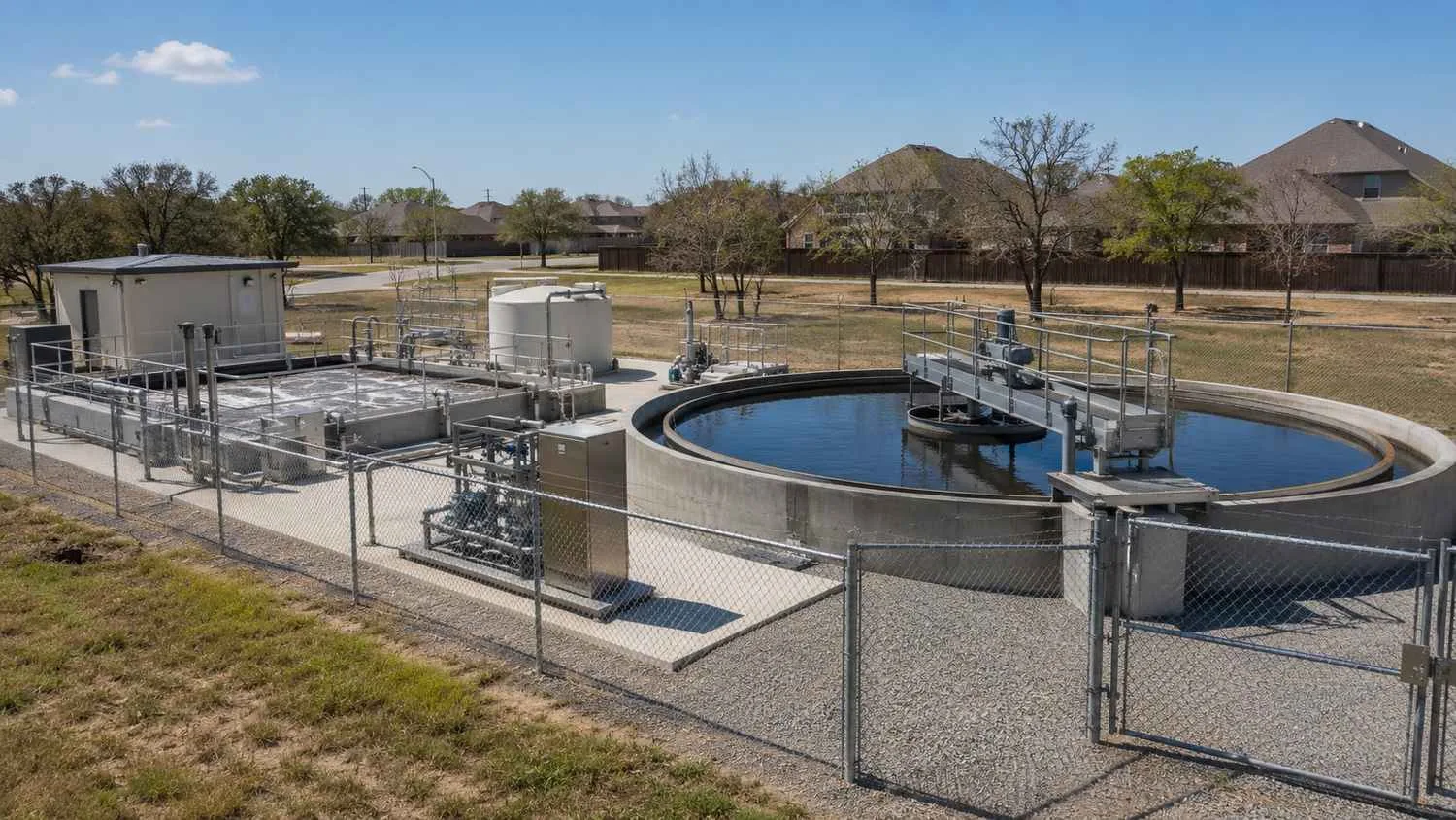 Private package wastewater treatment plant serving Texas ETJ subdivision.