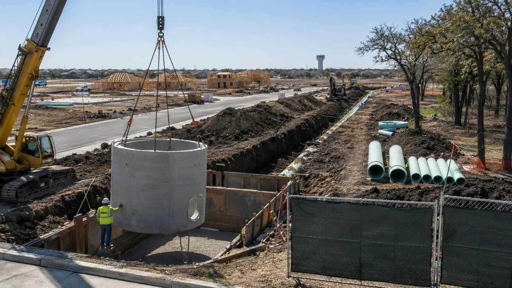 Lift station and trunk sewer CIP improvement under construction in McKinney growth corridor.