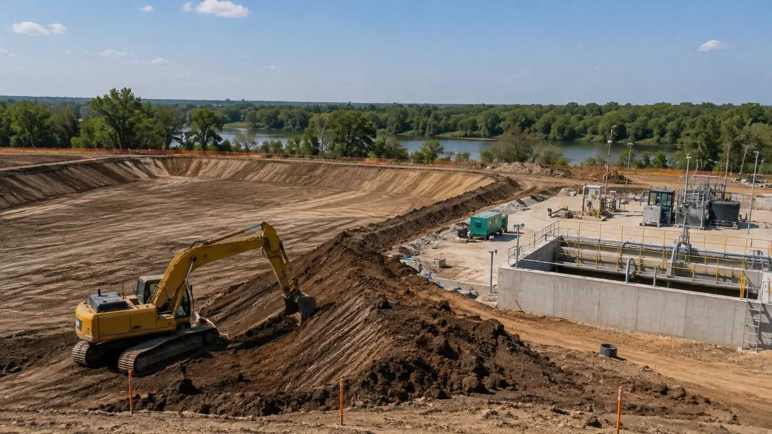 Detention pond excavation competing with treatment plant siting on Trinity River area development parcel.