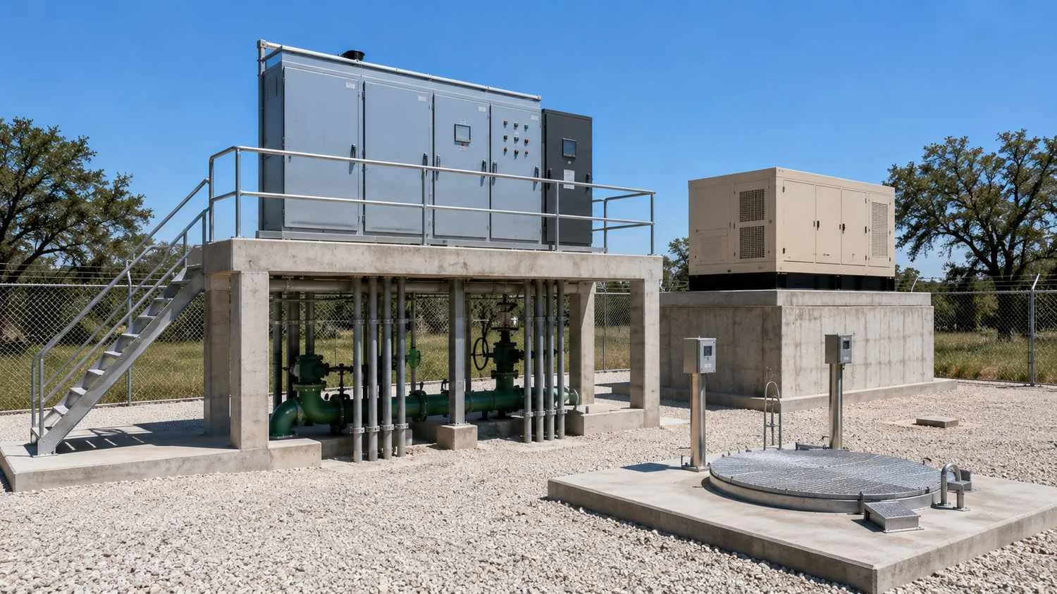 Elevated motor control center and electrical panel at Houston area lift station.